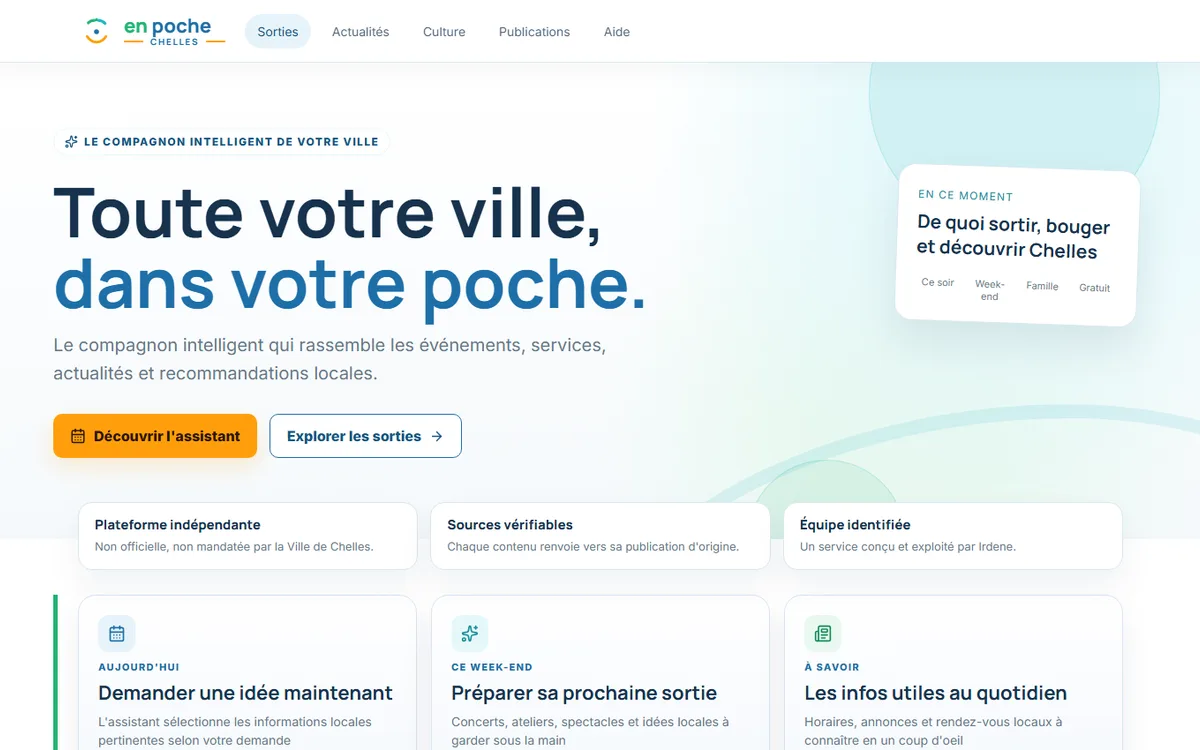 Page d’accueil du service Chelles en Poche